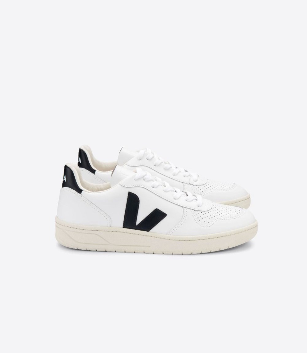 Veja Sneakers Mens - V-10 Leather - White/Black - 0578BYOWX